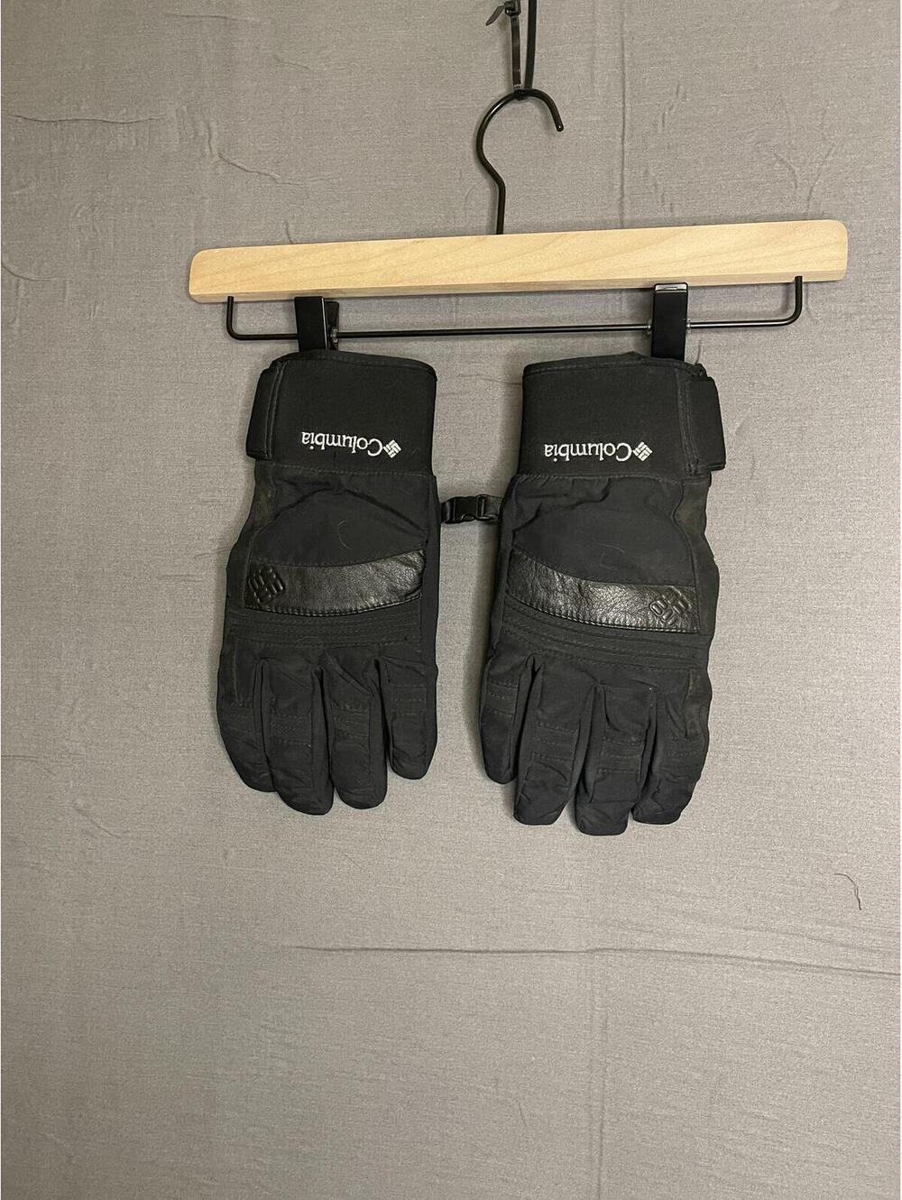 Columbia Mens M Omni-Heat Black Ski Snow Gloves Leather Palm